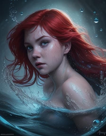 Hyperrealistic Ariel Portrait in Dark Disney Style