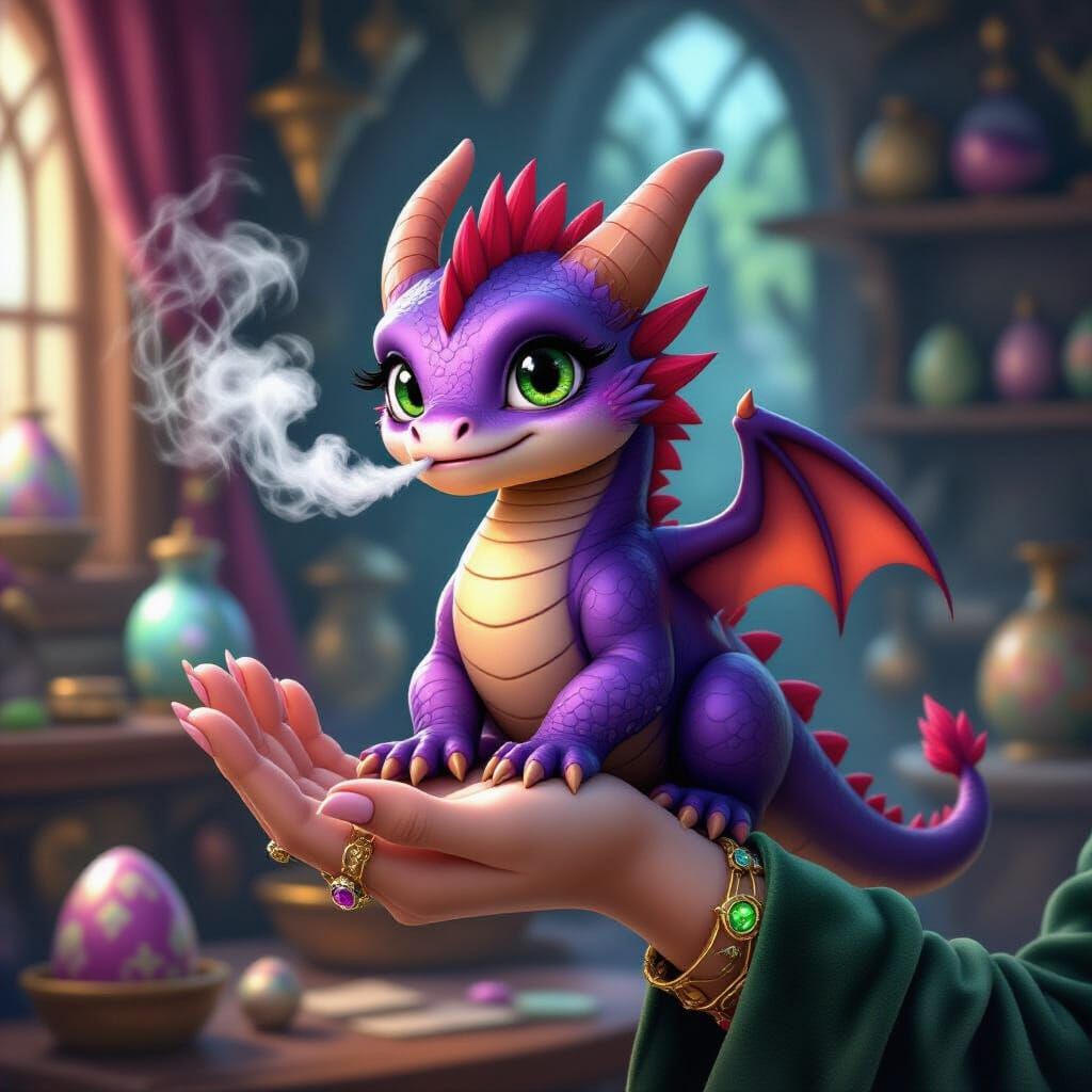 Purple Dragon with Green Eyes in Fantasy Art