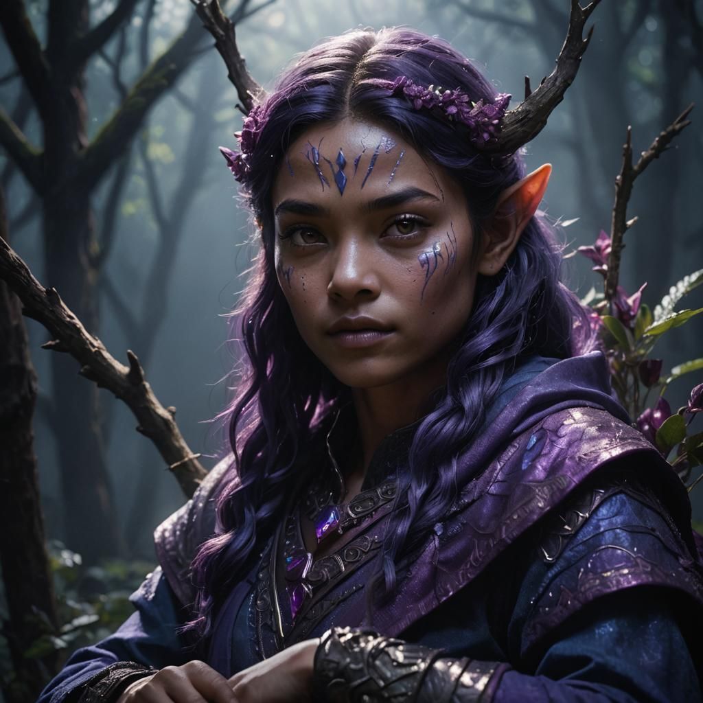 Portrait with Purple Skin and Shining Aura