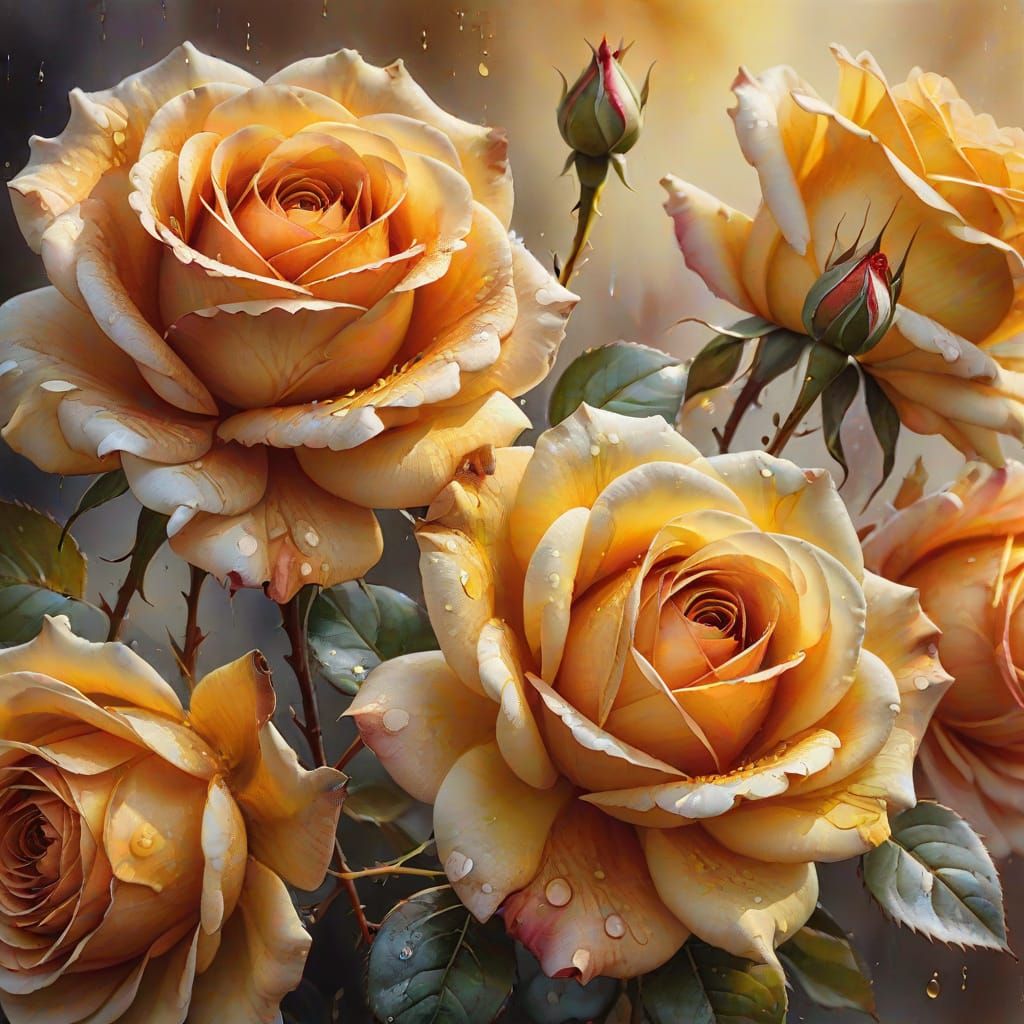 Roses in Morning Sun: Wet Watercolor Close-Up