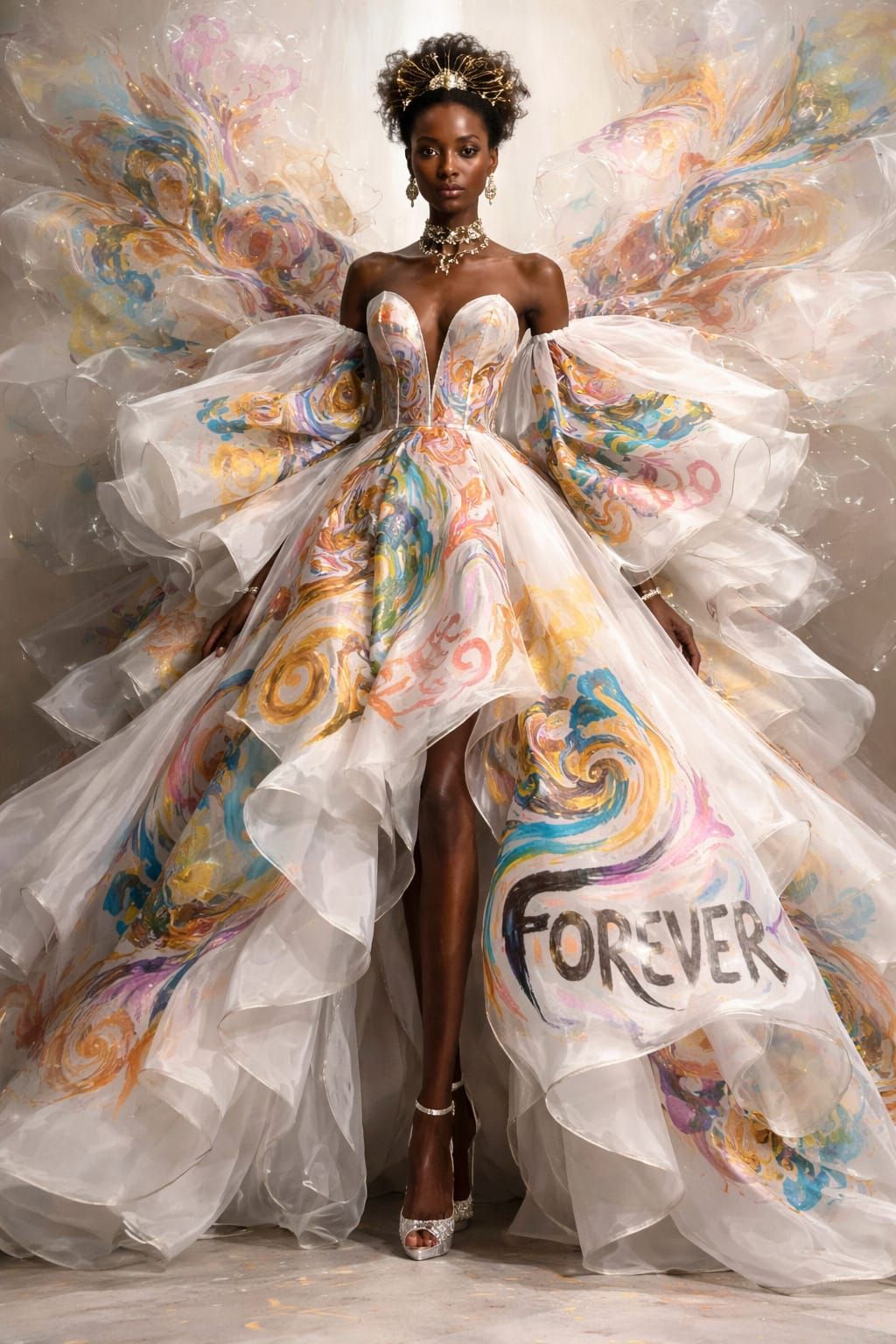 Afro-Mystical Wedding Dress in Lyrical Abstraction Style