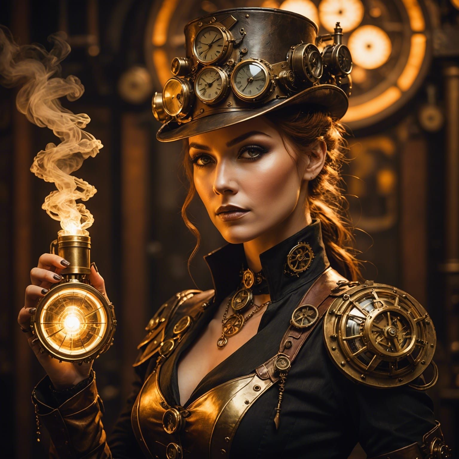 Steampunk Woman with Glowing Dynamic Lighting