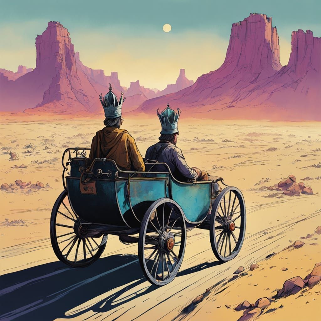 Surreal Desert Fool Rides Tarnished Chariot