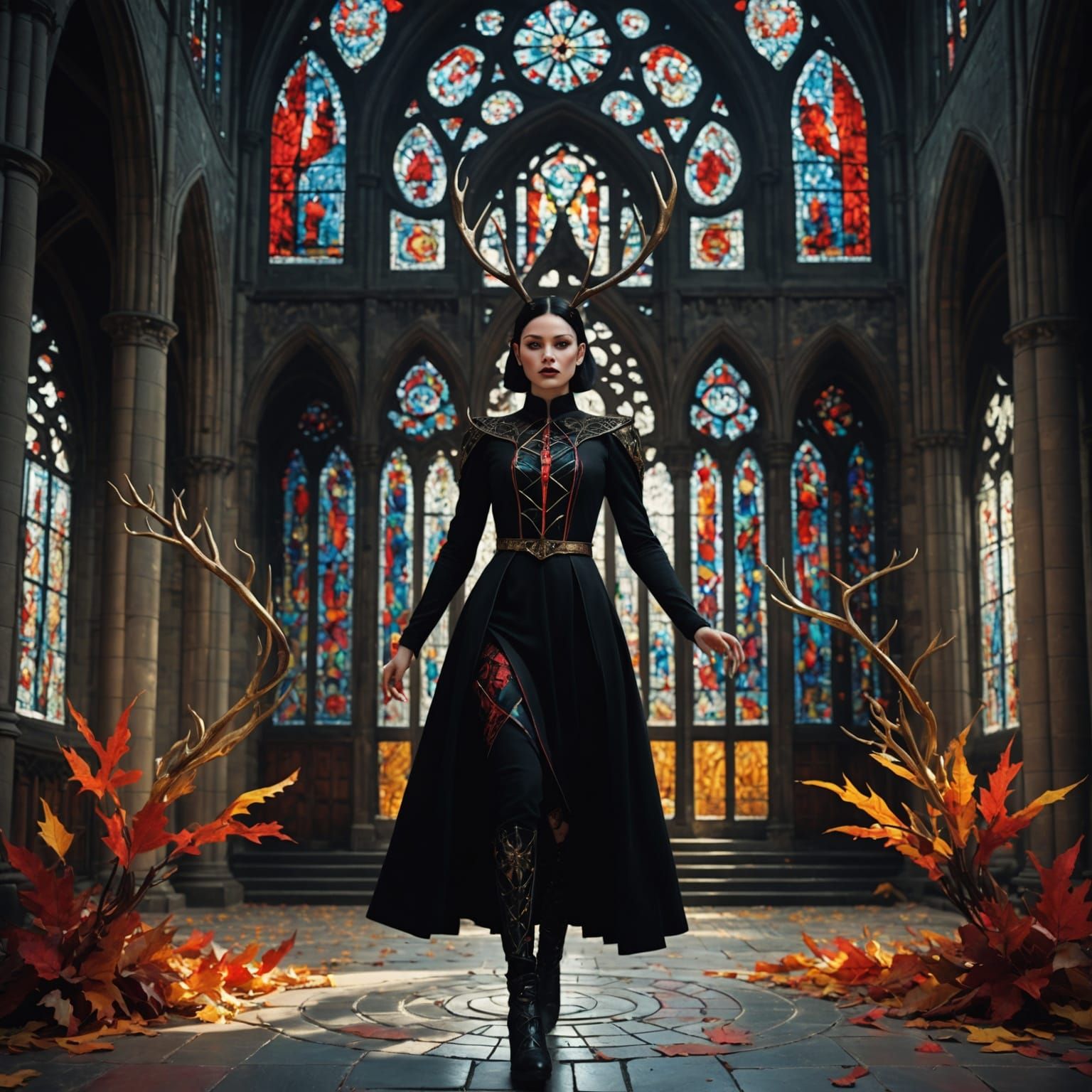 Gothic Dark Academia Model in Cathedral Digital Art