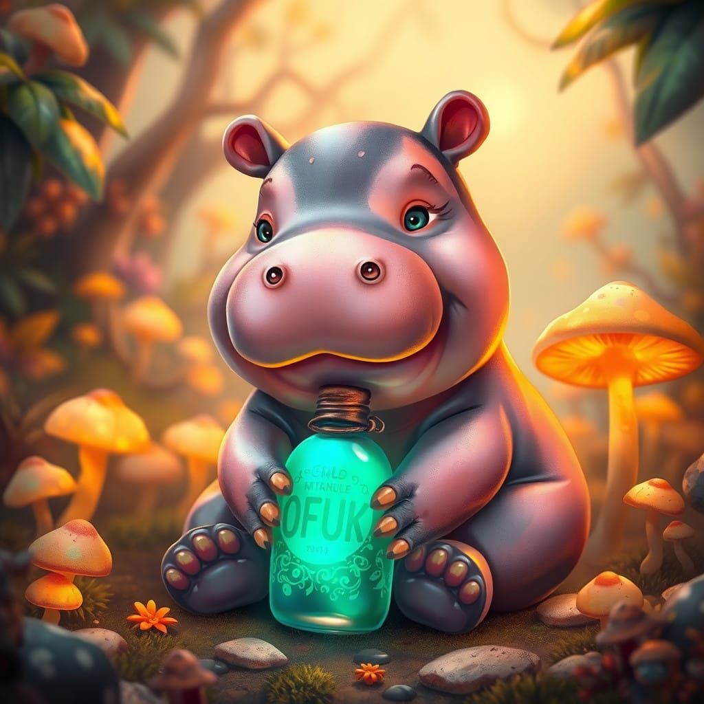 Whimsical Hippo in Enchanted Forest