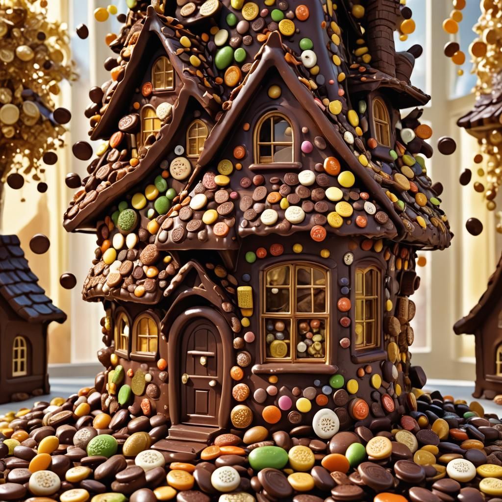 Chocolate House in Whimsical Fantasy World, 3D Render