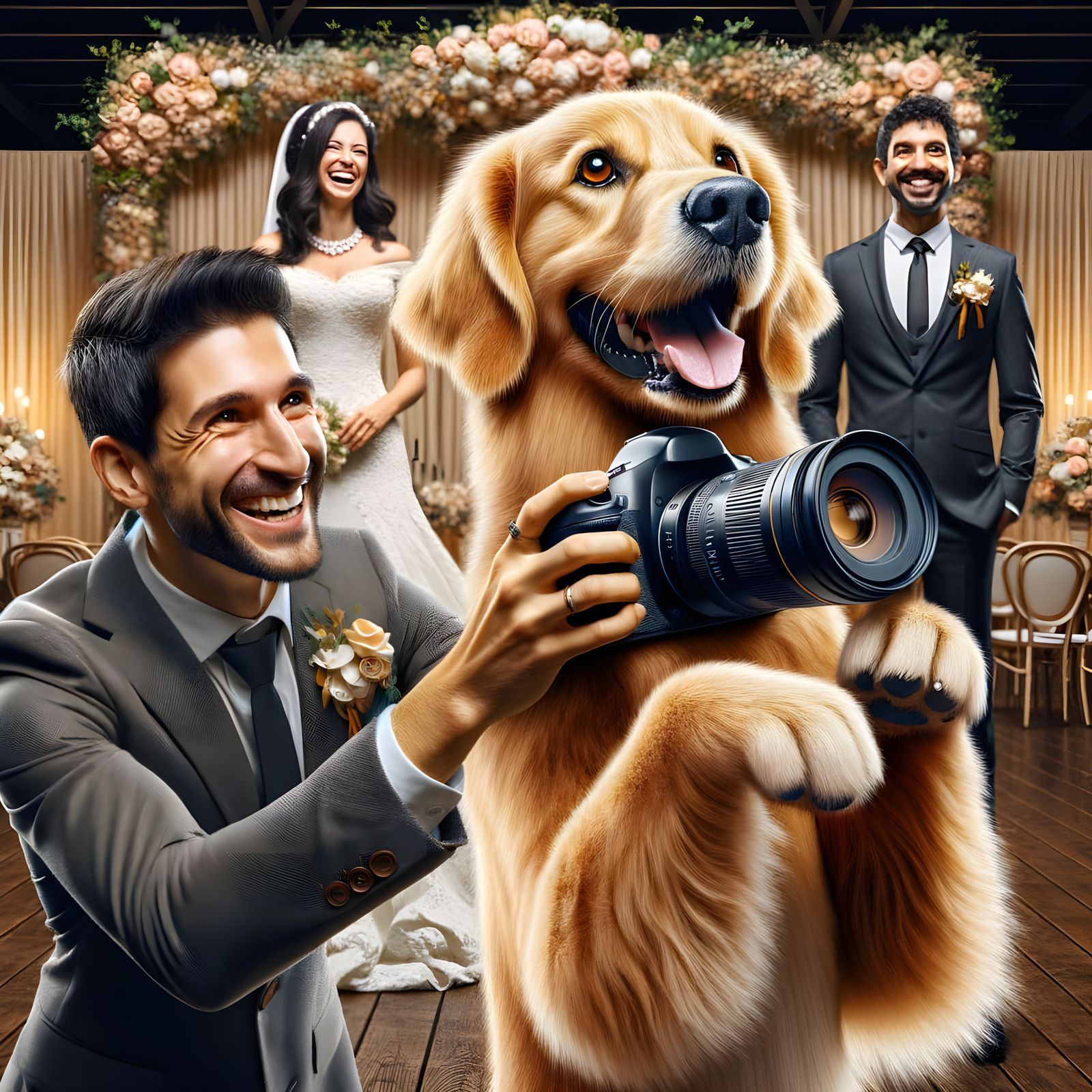 Golden Retriever Captures Joyful Wedding Moment as Photograp...