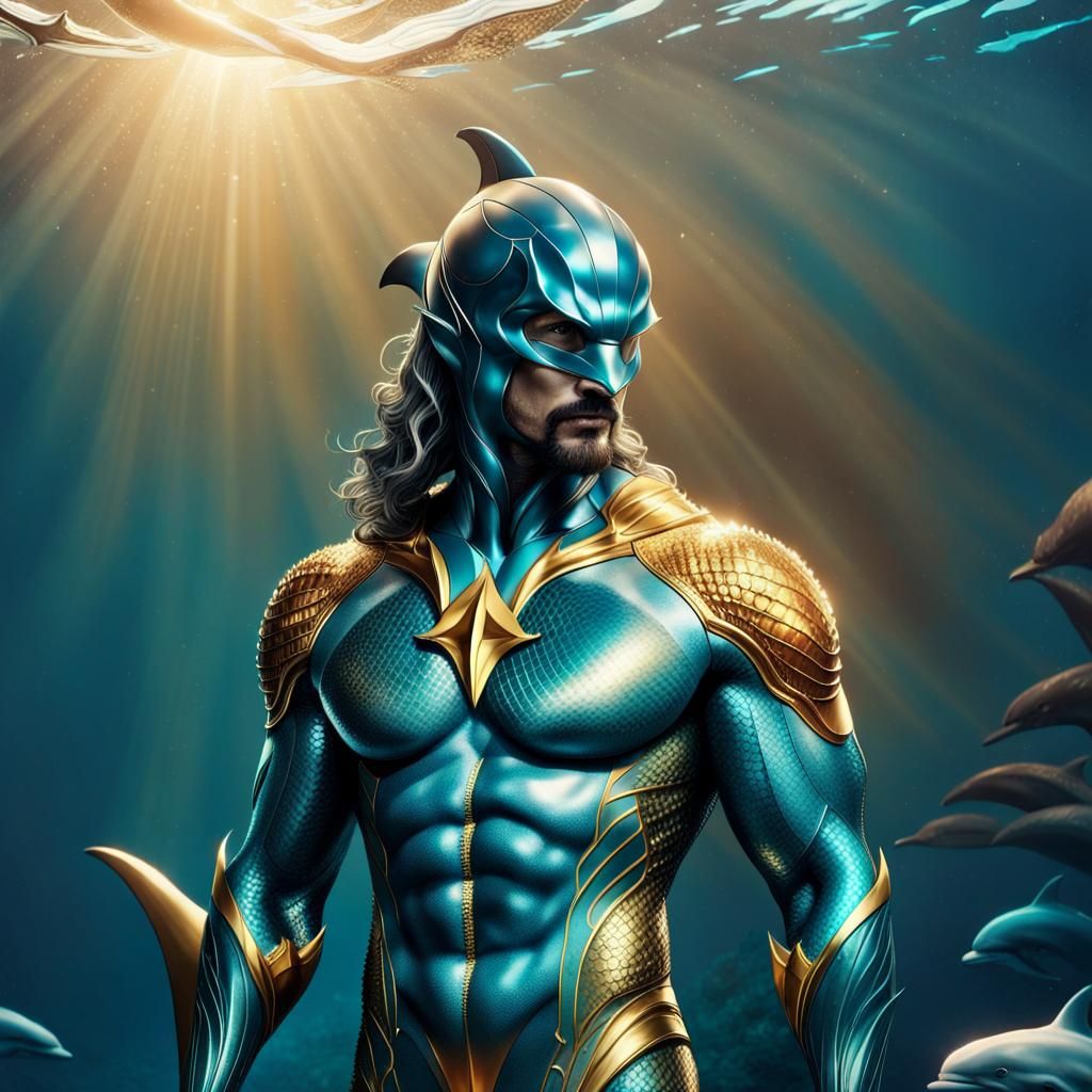 Cyberpunk-Inspired Aquatic Superhero Portrait