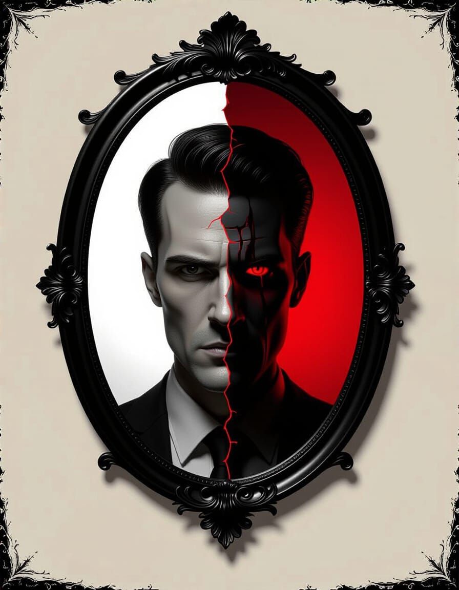 Man's Soul Divided: Good vs Evil Mirror Reflection