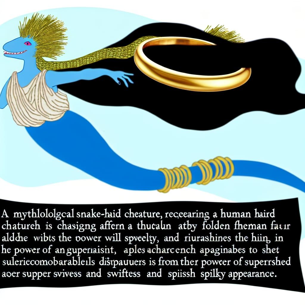 Mythological Snake-Haired Woman Chasing Golden Ring