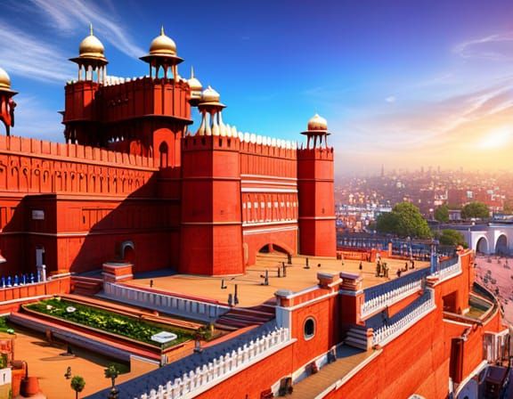 Red Fort Delhi: Vibrant, Detailed Street Scene