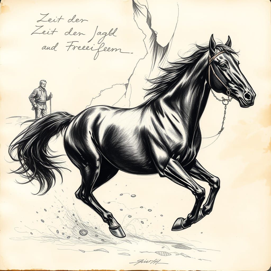 A Majestic Black Horse Gallops Free in the Wild, Unbridled a...