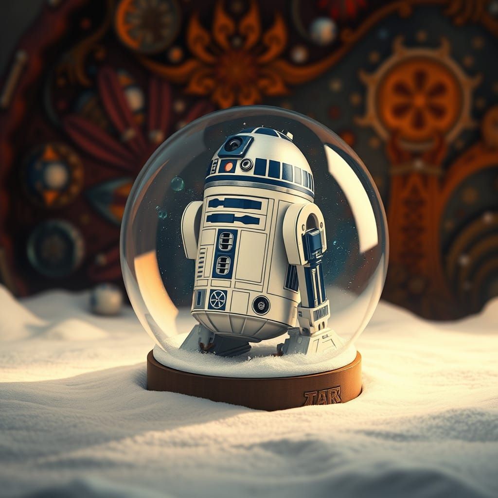 Matte-Painted Fantasy Snow Globe with R2D2