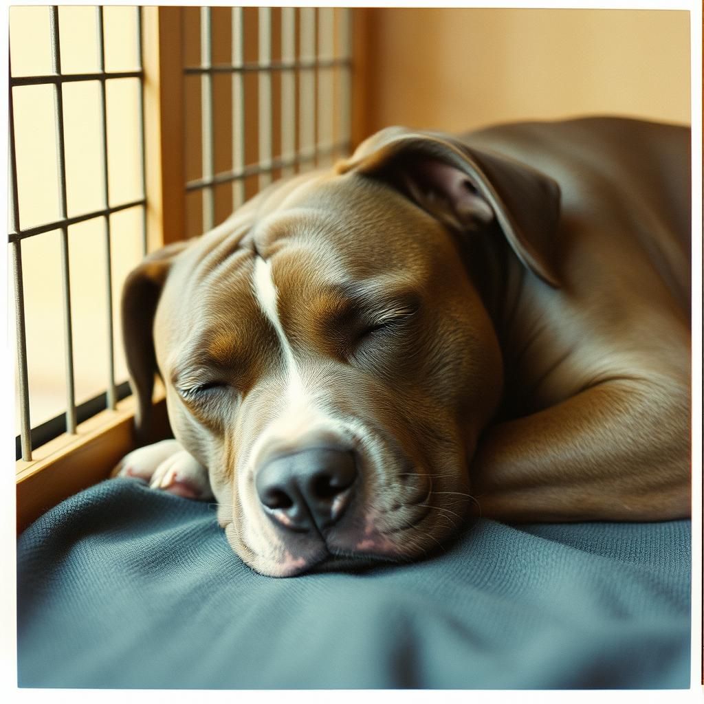 Sleeping Bluenose Pitbull in Polaroid Style