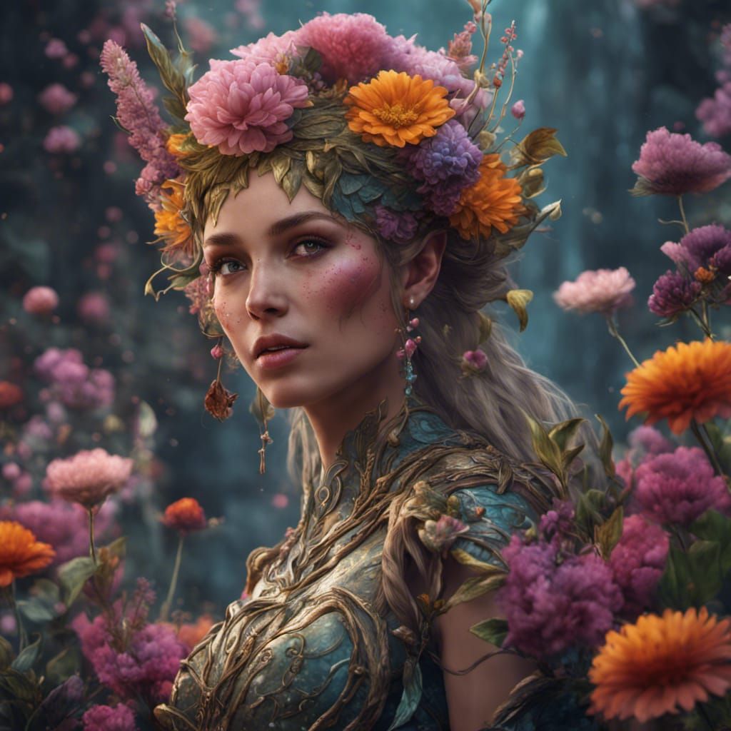 Fantasy Flower Elf Woman in Detailed Matte Painting