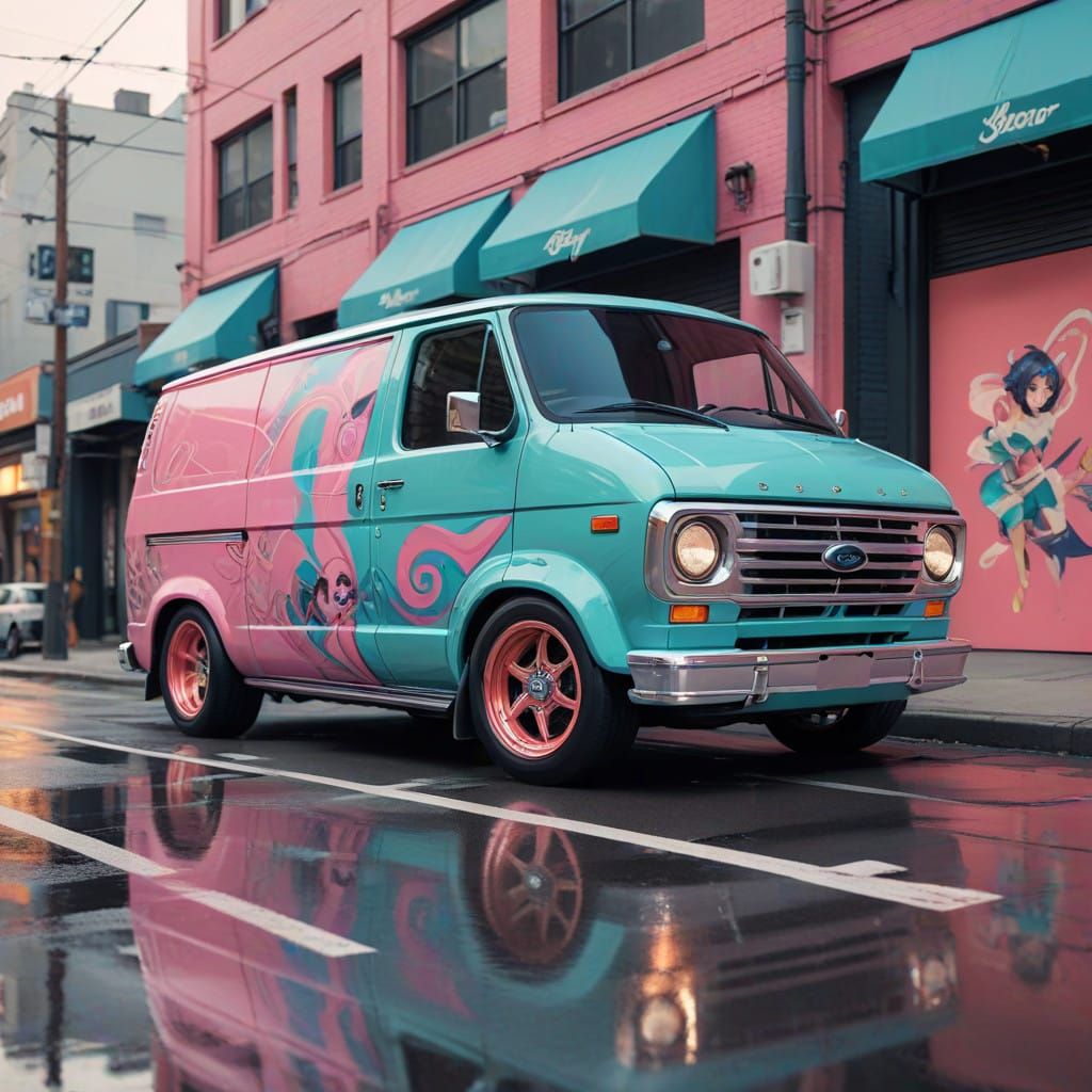 Anime-Inspired Custom Van with Vibrant Anime Girls