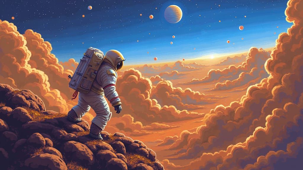 Astronaut in Pixelated Galaxy