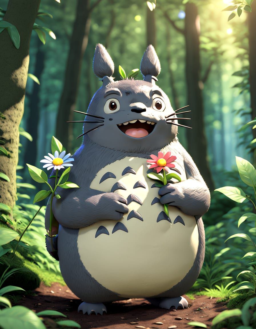 Totoro Radiates Sunshine in Whimsical Woodland Scene
