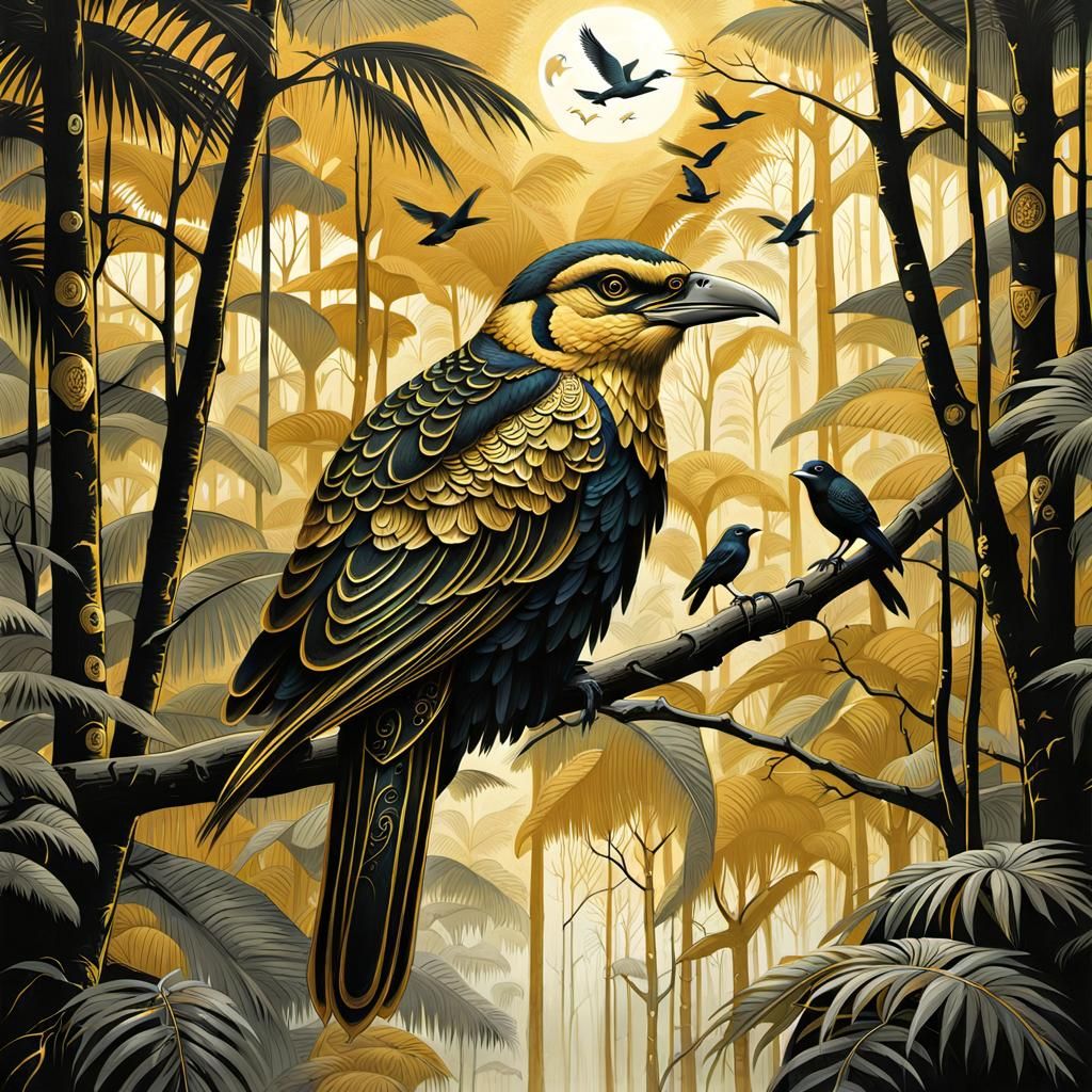 Rainforest Birds: Maximalist Painting in Decopunk Style