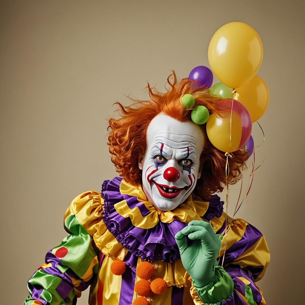 Macro Photo of Red-Haired Clown Holding Balloon