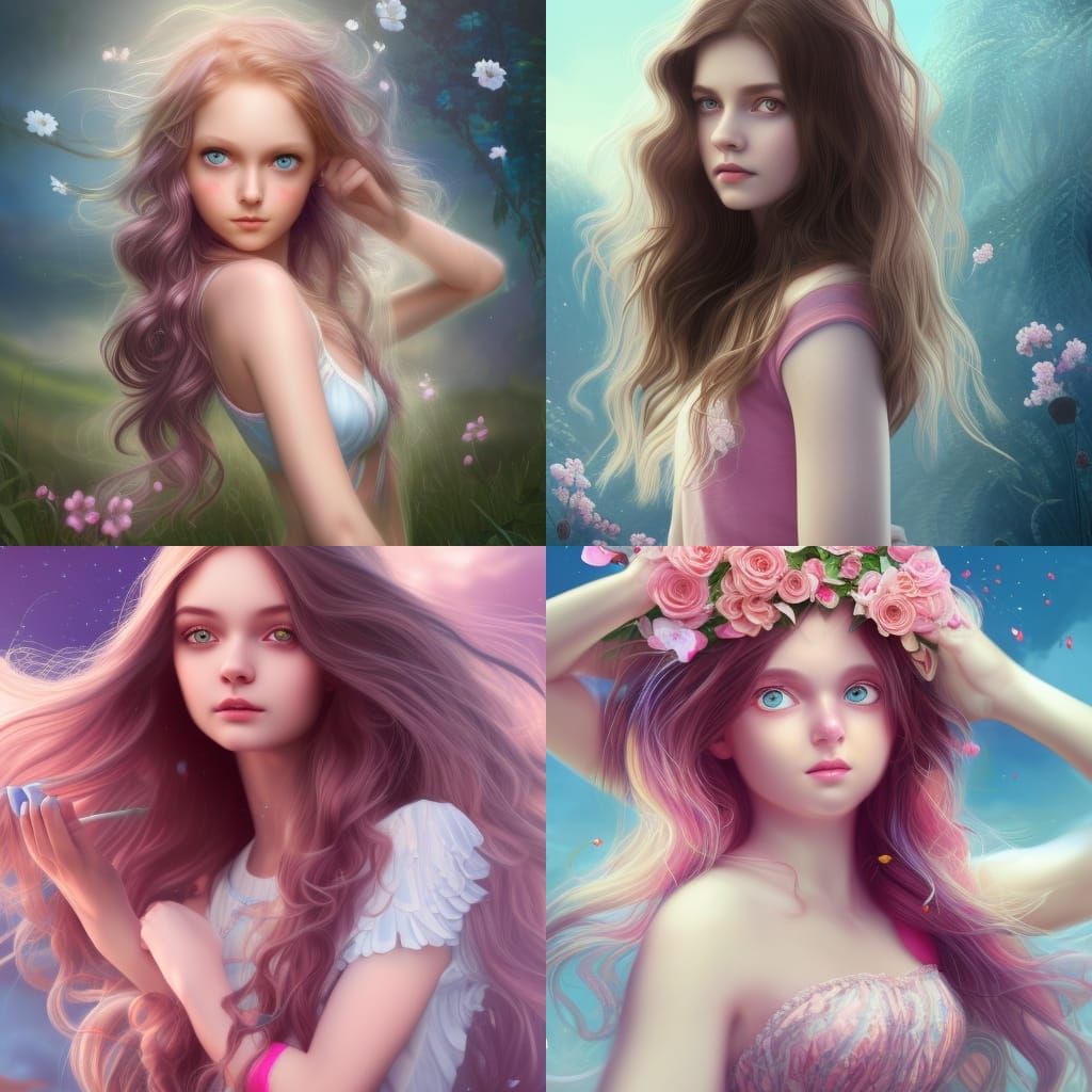Cute Girl with Floral Top: Fantasy Concept Art