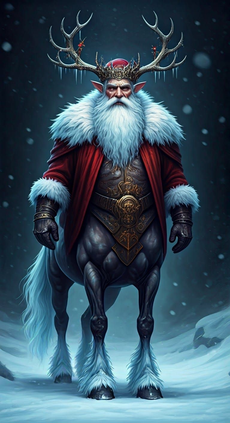 Frosty Centaur Santa Claus in Frostpunk Style