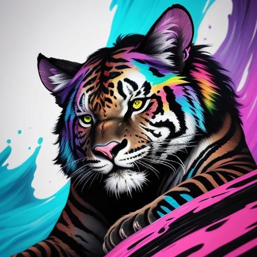 Black Liger with Rainbow Waterfall in Graffiti Art