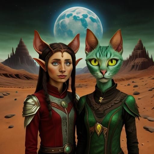 Surreal Elf Cat Portrait on Mars