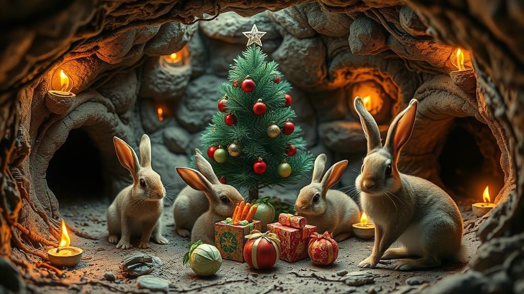 Whimsical Subterranean Wonderland with Festive Rabbit Holes