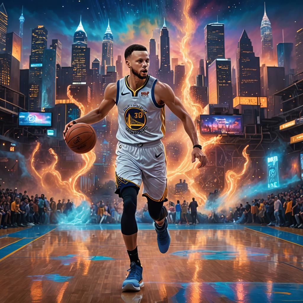 Stephen Curry in Mystical Cityscape: Fantasy Concept Art