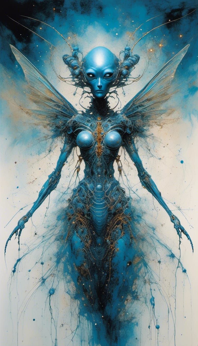 Ethereal Blue Alien in Cosmic Landscape