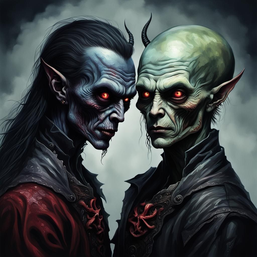tTwo brothers, grotesquely deformed twins, one a vampire and...