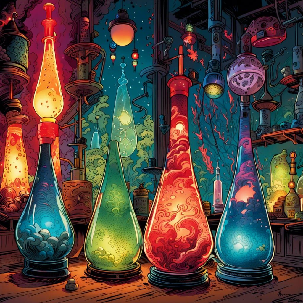 Dynamic Lava Lamps in Comic Book Art Style