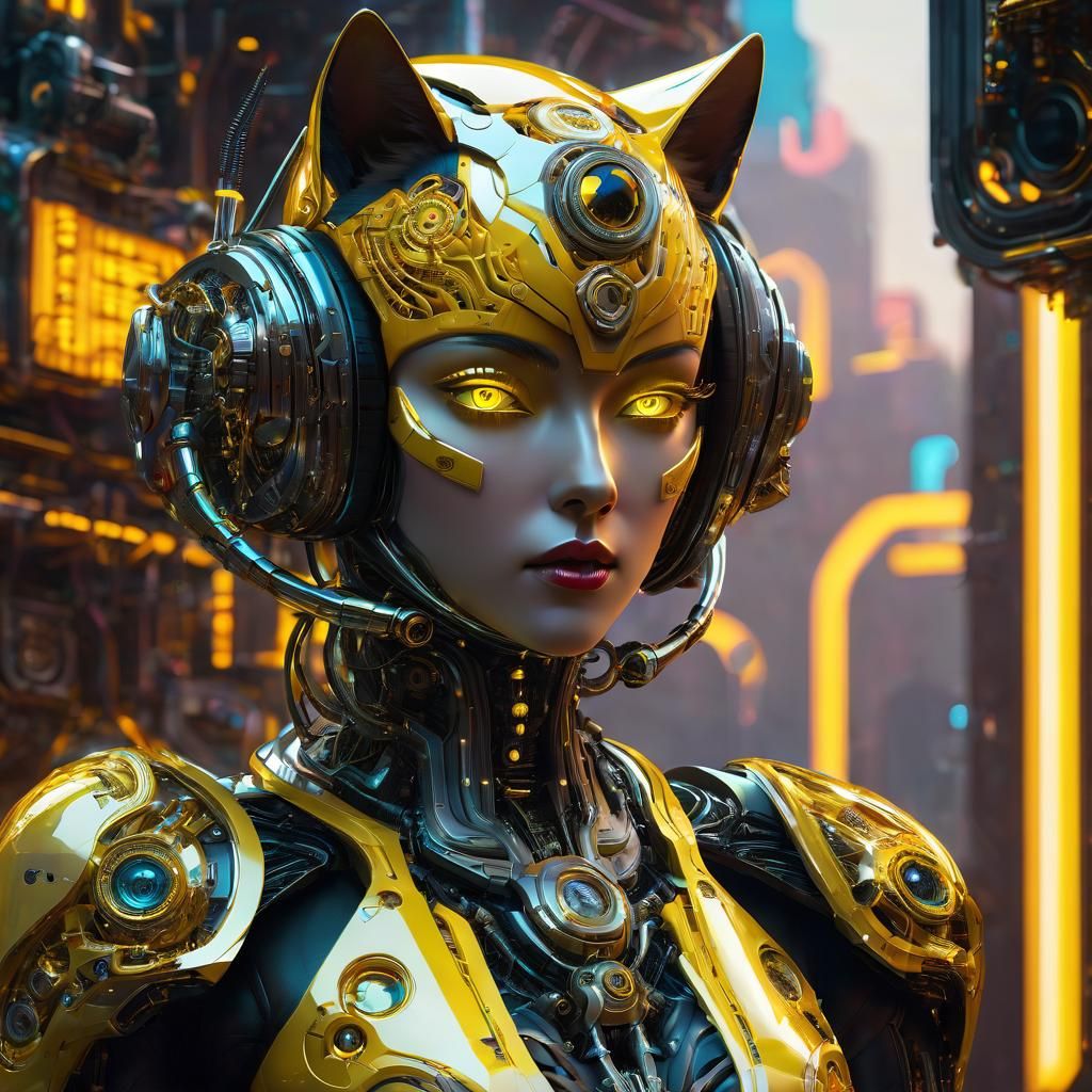 Cyberpunk Mechanical Wolf-Human Hybrid in 3D Render