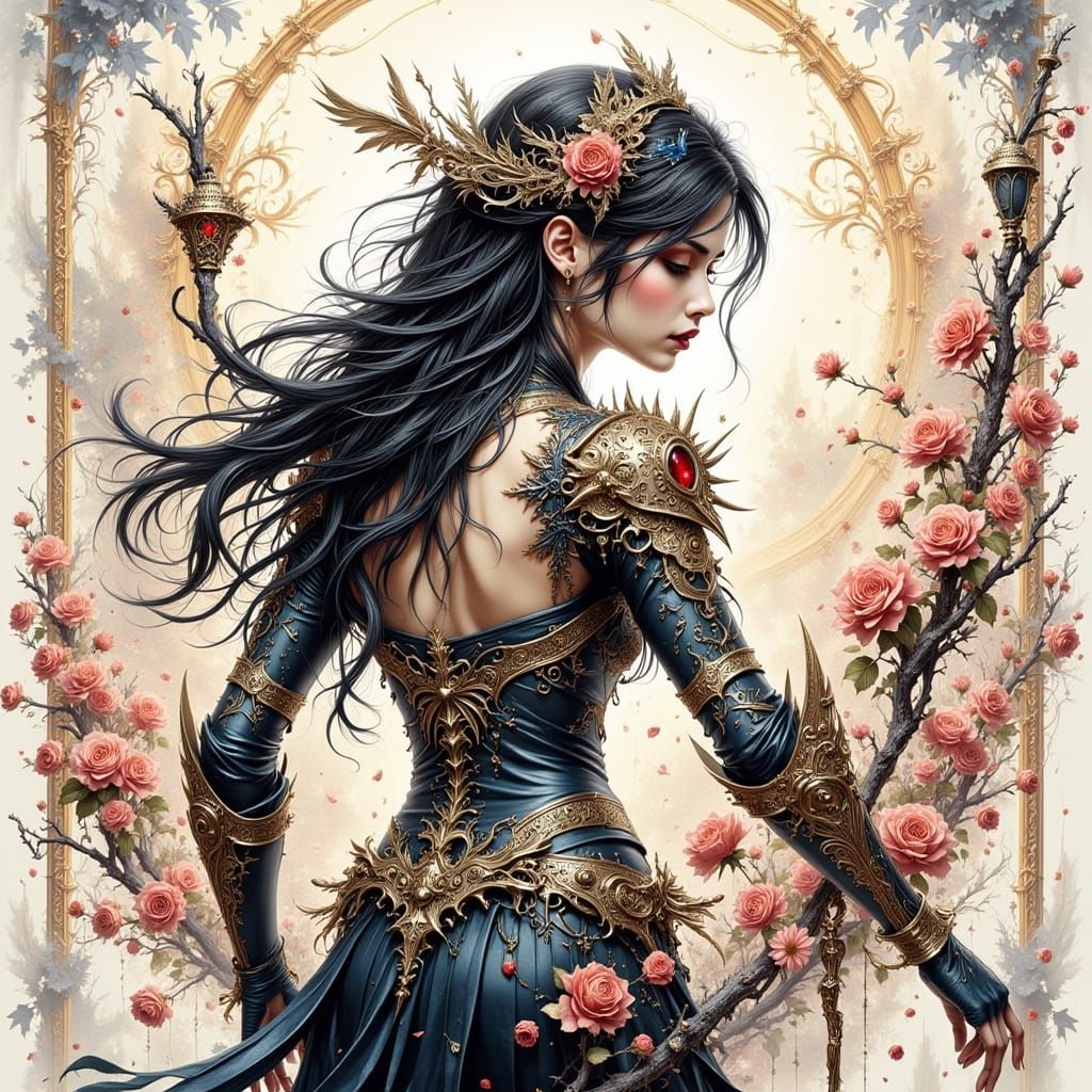 Watercolor Portrait with Glowing Runes and Comic Effects