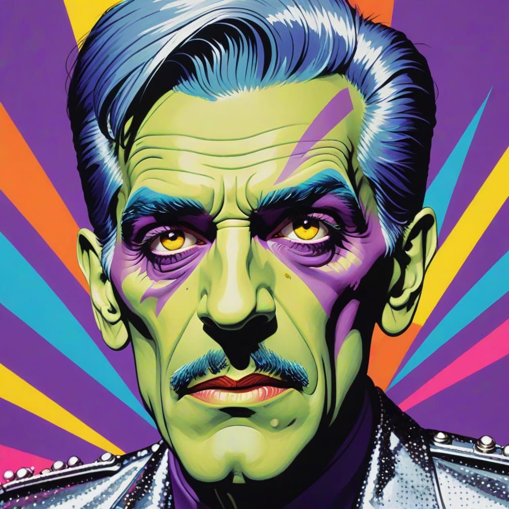 Pop Art Portrait of Man in Ziggy Stardust Makeup