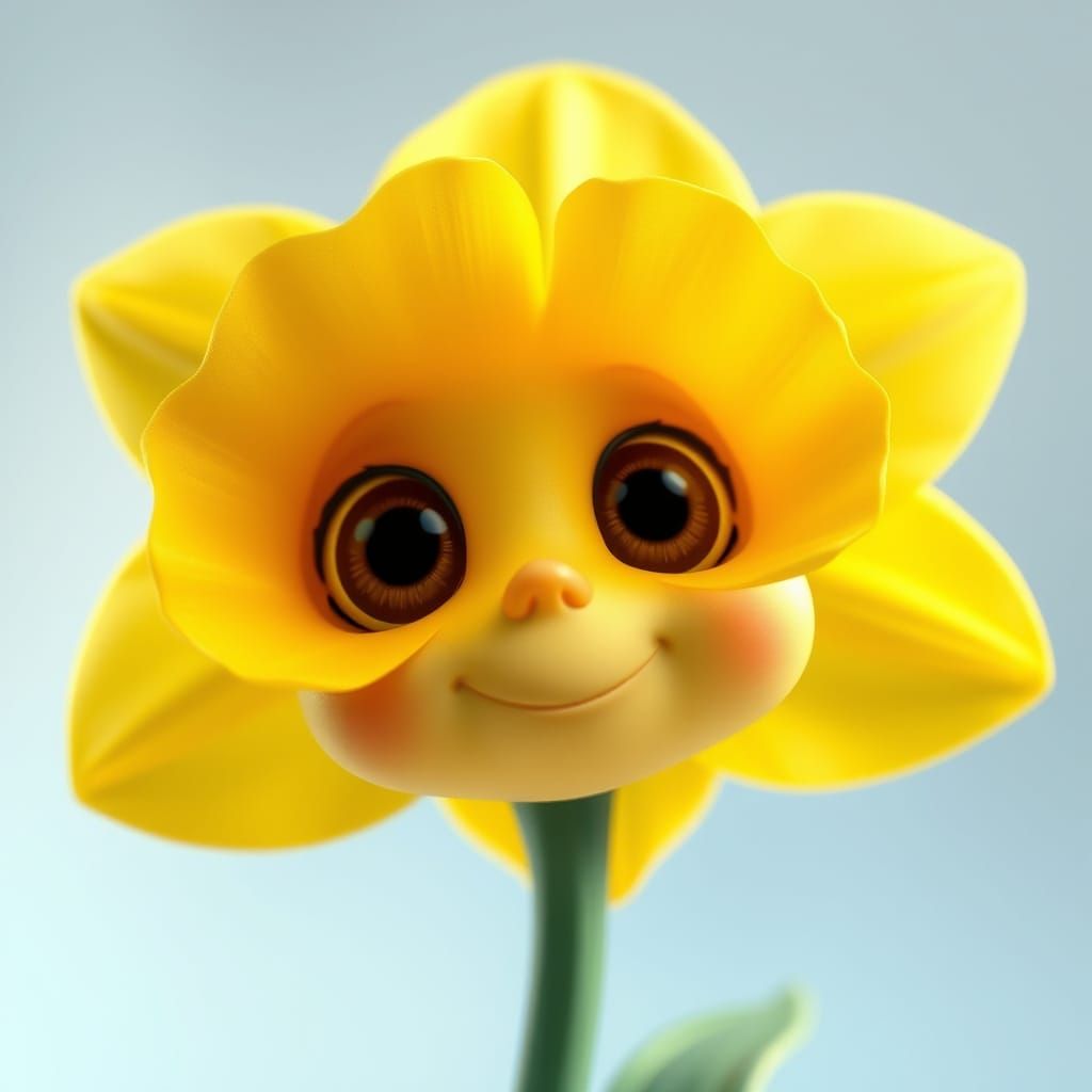 Whimsical Sunshine Daffodil in Pixar Cartoon Style