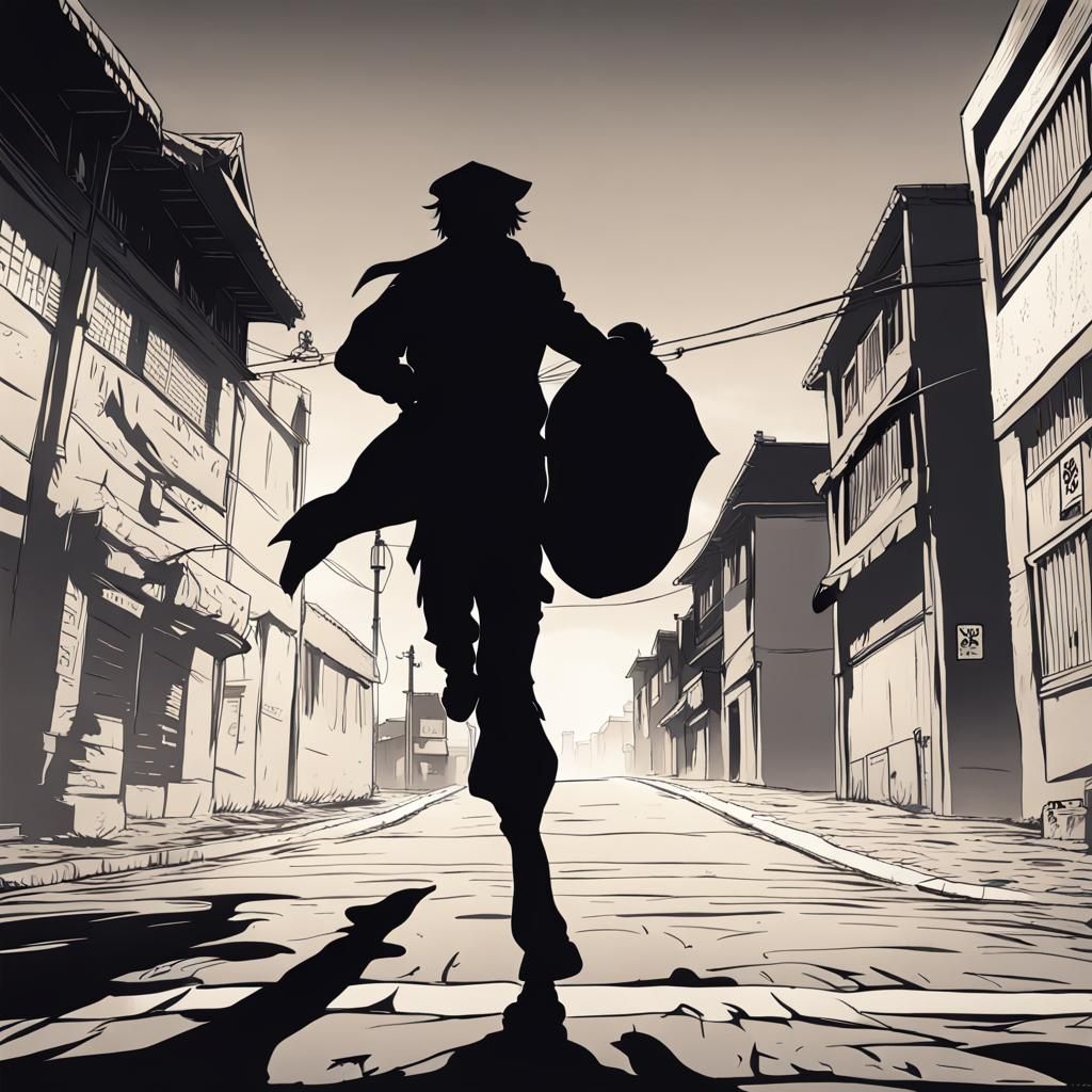 Anime Thief Running from Police Silhouette