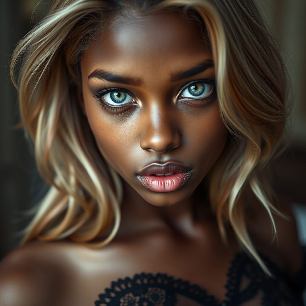 Beautiful Blonde Woman with Lace Corset, Realistic Portrait