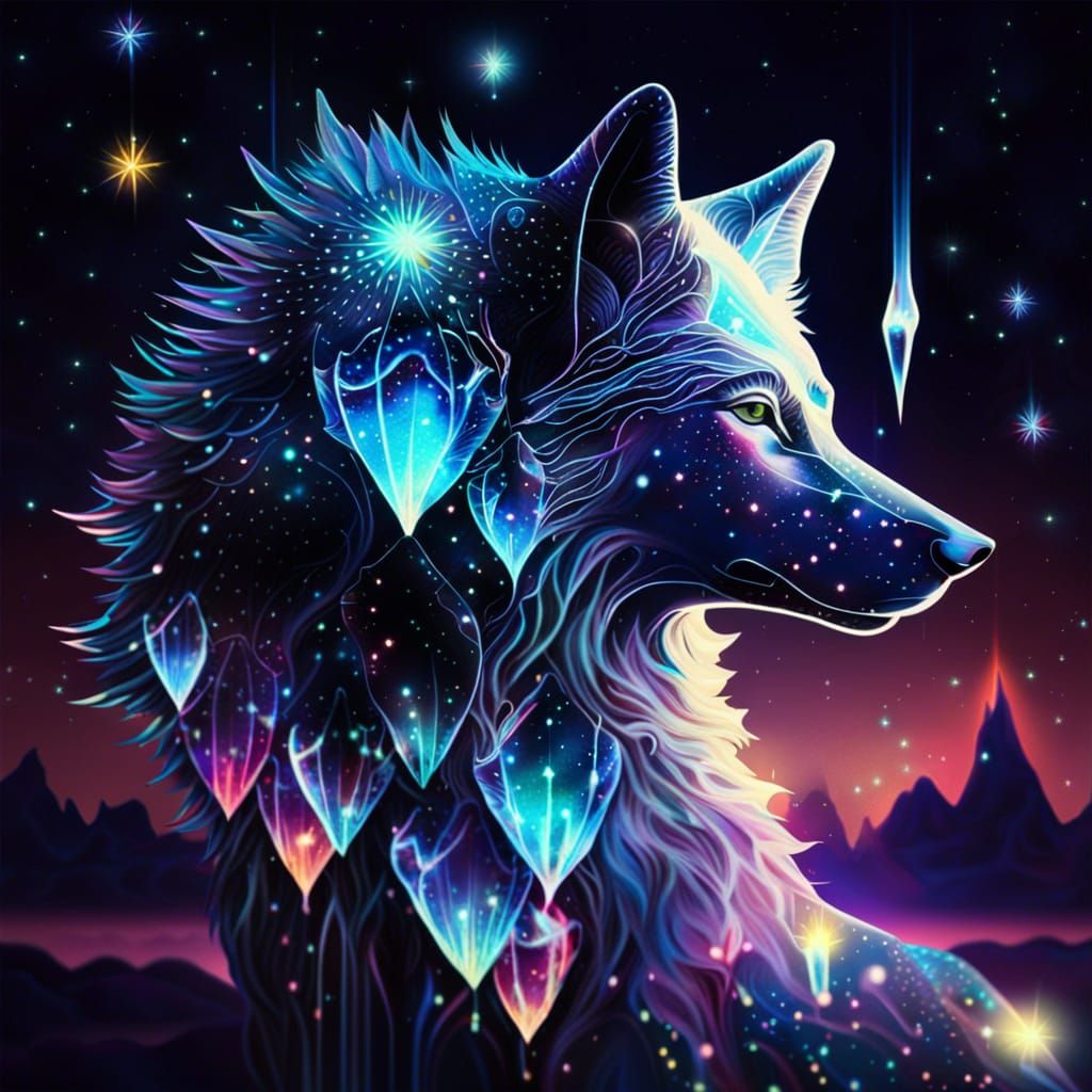Luminous Cosmic Wolf in Glass Style