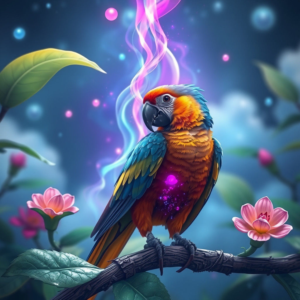 Surreal Parrot with Intricate Textures and Patterns