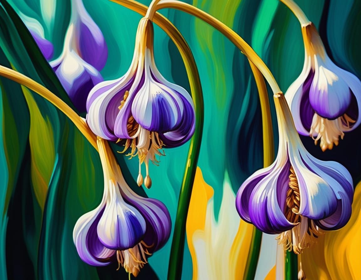 Vibrant Neo-Fauvism Waterfall of Garlic