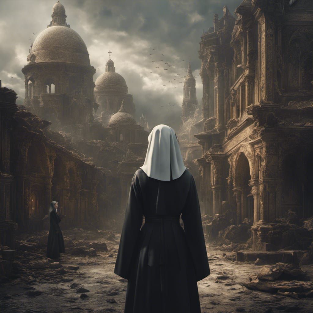 Epic Digital Painting of a Young Nun