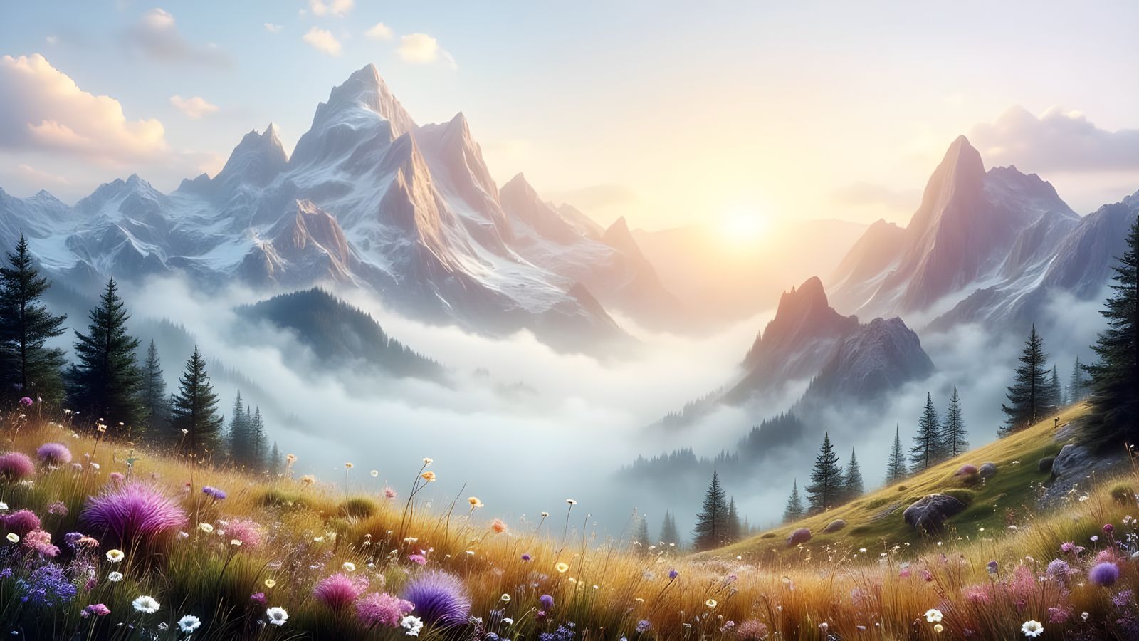 Swiss Alps Summer Landscape in Alcohol Ink Style