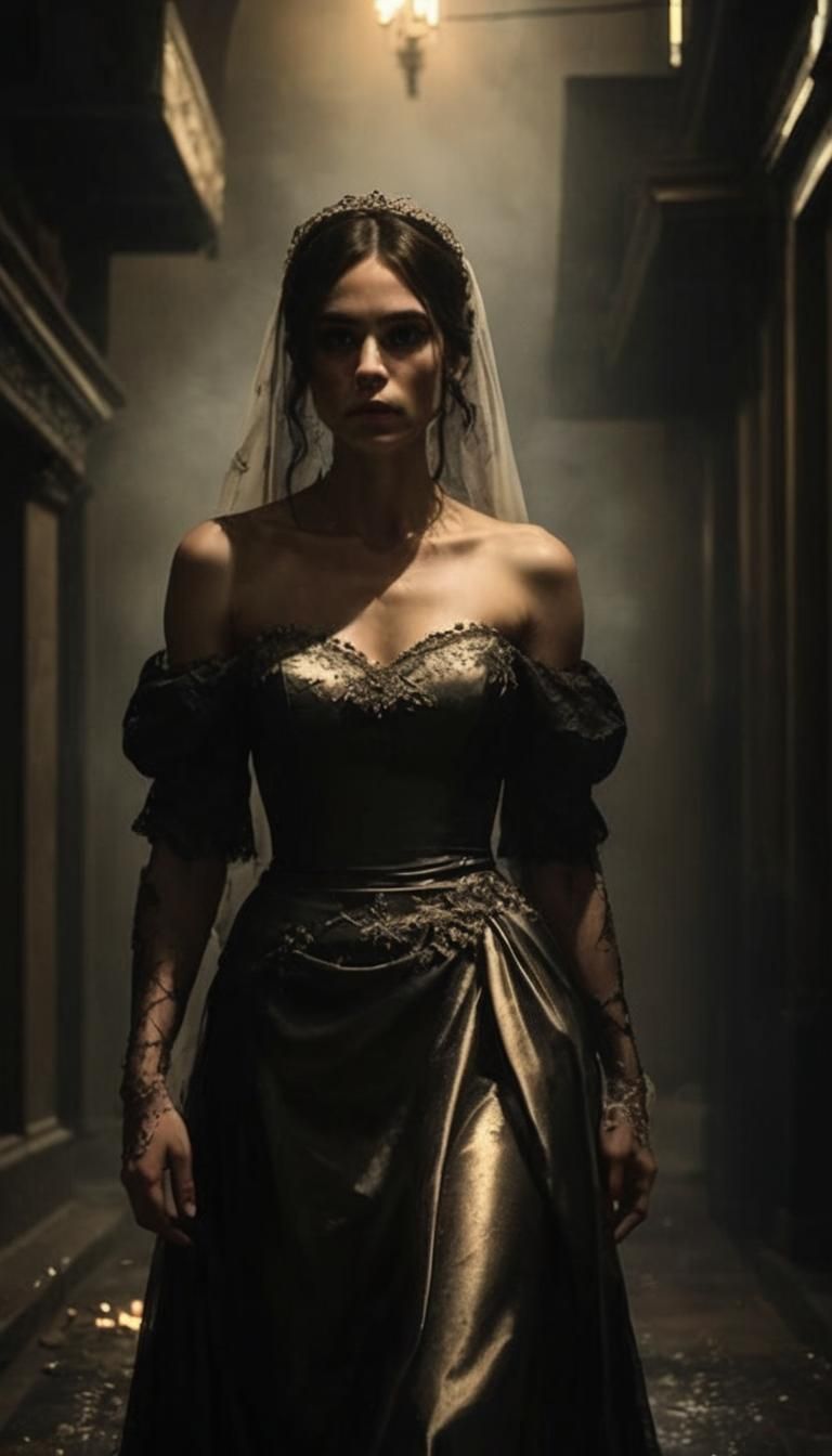 Gothic Bride in Black Dress with Shotgun