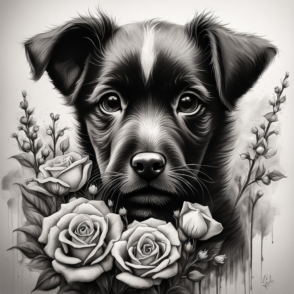 Lapponian Herder Puppy: Hyperdetailed Charcoal Sketch