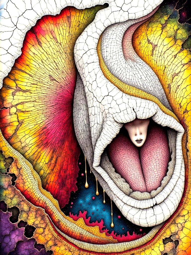 Intricate Orchid Blooms With Baby Inside, Macro Detail