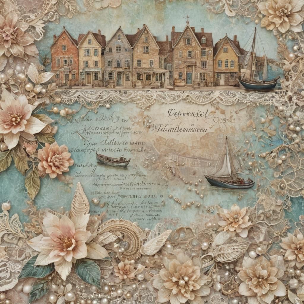 French Flower Market Collage with Antique Typography