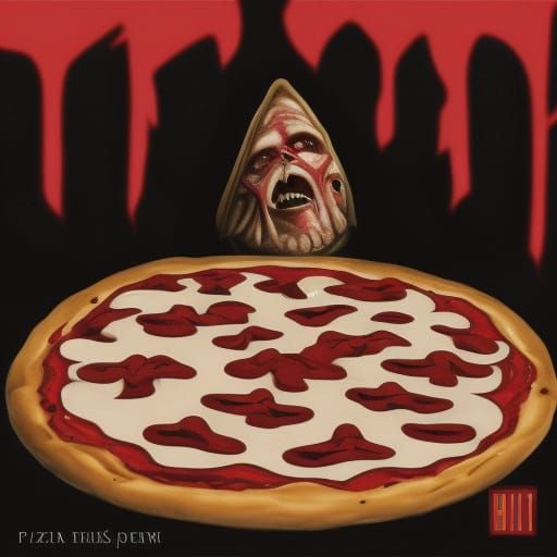 Eerie Pizza in Horror Illustration Style