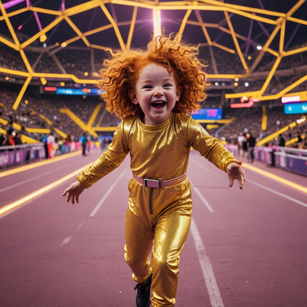 Gymnast Girl in Neon Olympic Stadium